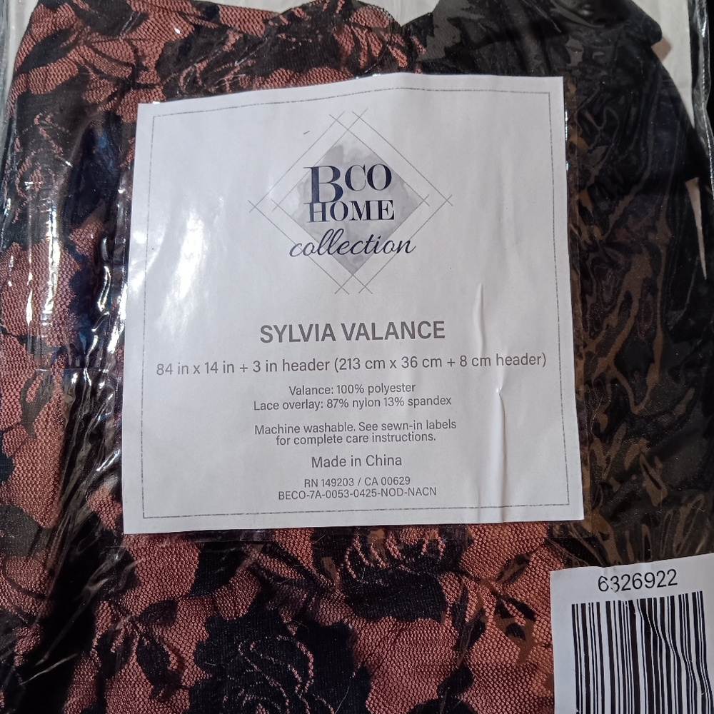 BCO Home Sylvia Valance in Black and Brown Lace